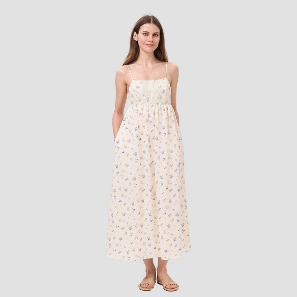 Women's Romantic Lace Bodice Maxi Dress - Universal Thread Ivory Floral XXL